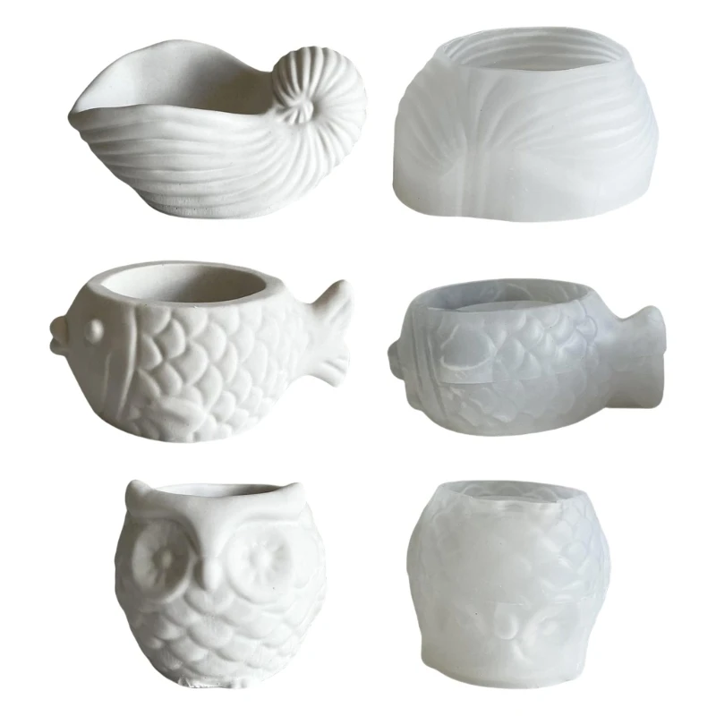 3Pcs Creative Animal Shaped Planter Mould Succulent Vase Mold Flexible Silicone Mold for Gypsum and Concrete Ornament 97QE