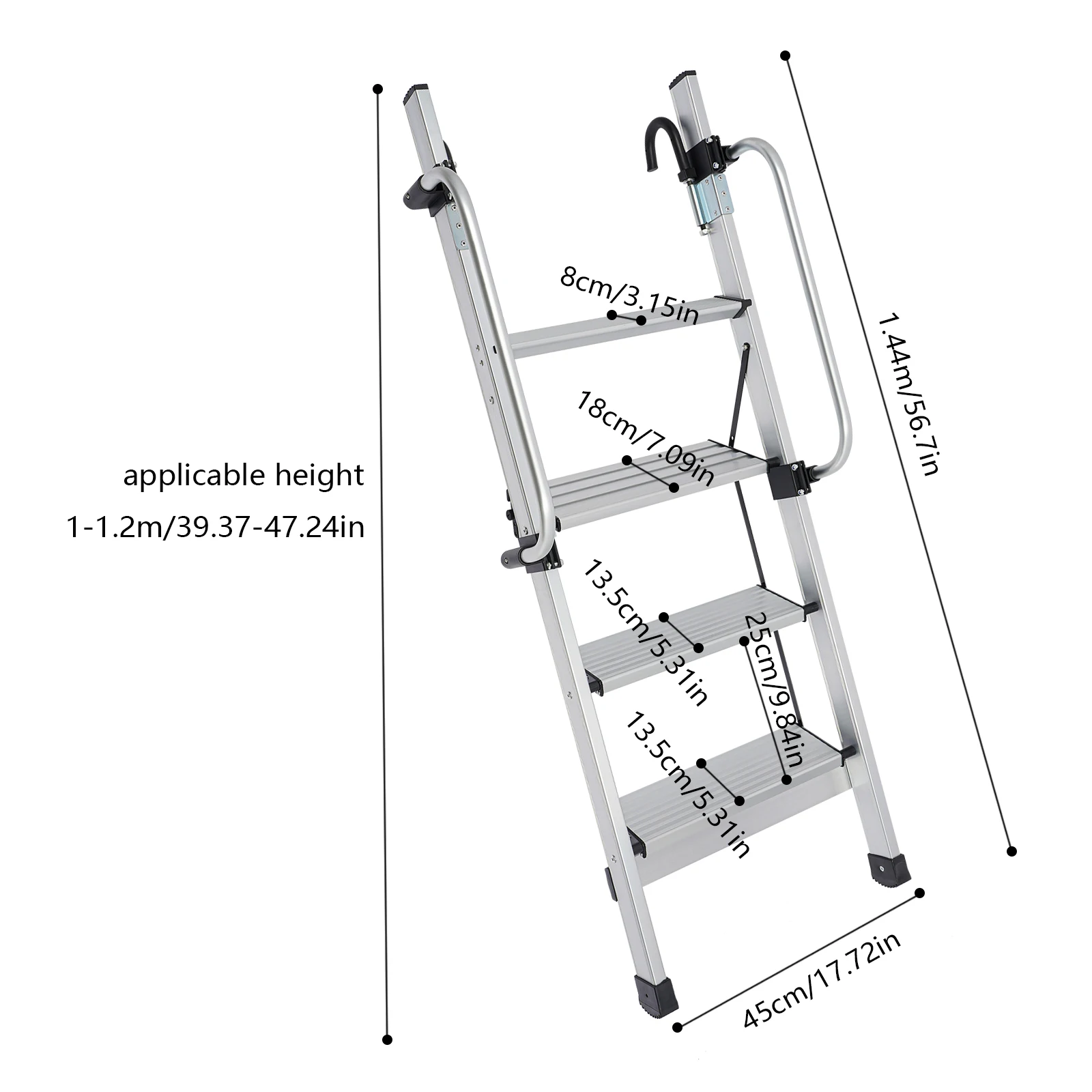 Stylish&Easy-Clean 4-Step Ladder - Silver Modern Design Blends Into Home Styles, Smooth Surface Wiped With Damp Rag