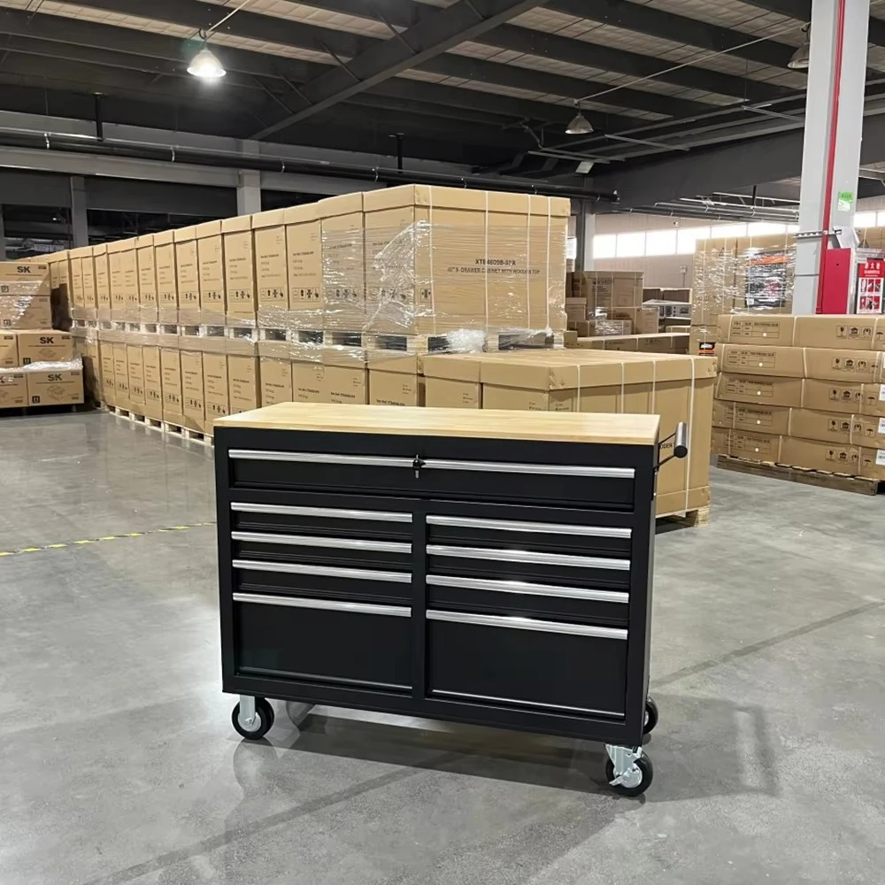 Industrial Rolling Tool Chest  Tool Trolley Heavy Duty Black Rolling Tool Cabinet With 9 Drawers and Casters