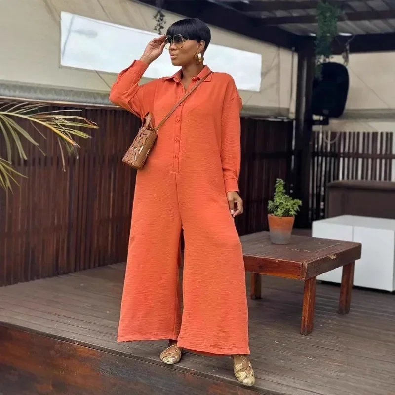 

GUWU женский повседневный комбинезон с отложным воротником и пуговицами, широкий комбинезон, летний сексуальный вечерний клубный ночной цельный костюм, комбинезон