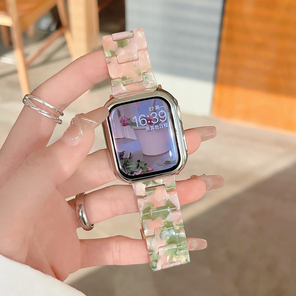 Resin Bracelet for Apple Watch Ultra 49mm 41mm 45 Strap 38 42mm 40 44mm Transparent Girls Band for iwatch Series 7 8 6 se 5 4 3