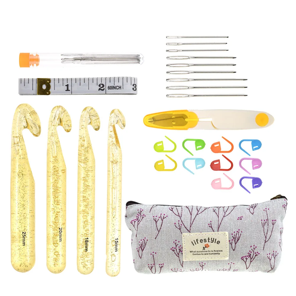 

Crochet Hook Set Knitting Kit Big Eyes Hooks for Beginners Easy Use Durable ABS Non Slip Weaving Tools Set Yarn Crochet