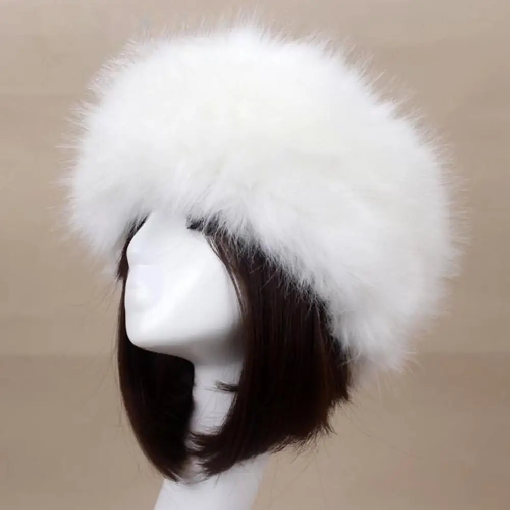 Natural Fox Fur Fuffy Women Hairband Hat Solid Color Faux Fur Russian Thick Warm Beanies Empty Top Hat Headscarf Hairband Cap