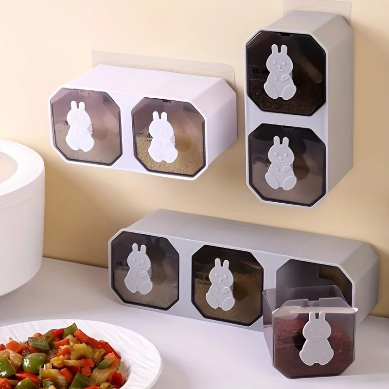 2/3 No-Drill Wall Mount Spice Organizer - Kitchen Drawer Storage Rack with Labels, Adhesive Seasoning Box for Spices & Jars