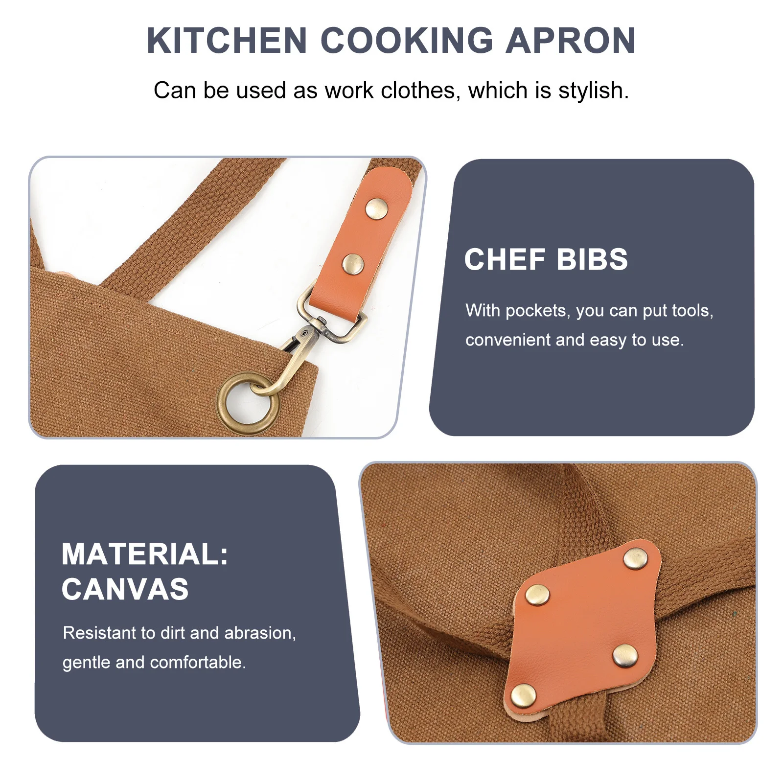 

Canvas Bartender Apron Thickened Washable Cross Strap Adjustable Kitchen Cooking Apron 3 Pockets Headphone Loop Multipurpose