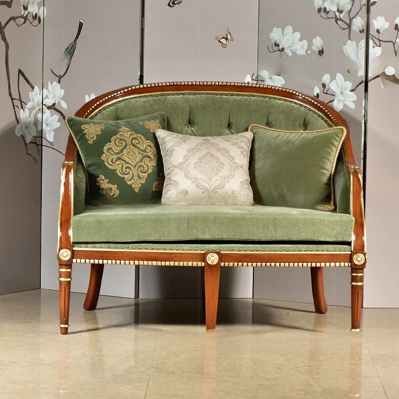 American light luxury solid wood fabric sofa, living room double retro soft bag Phnom Penh decorative sofa