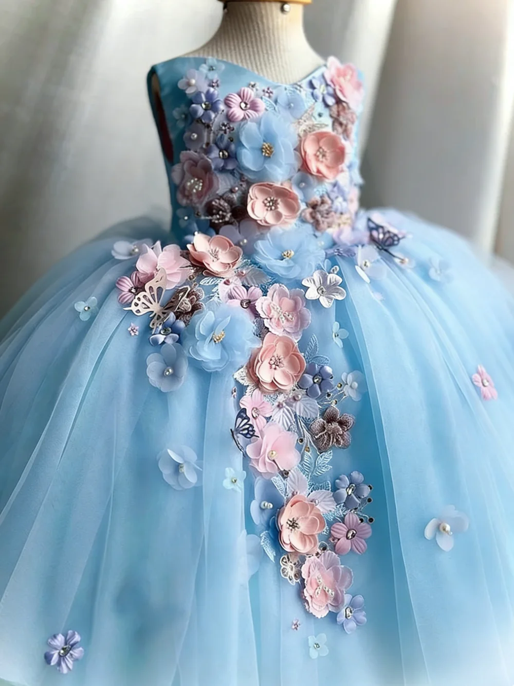 New Flower Girl Wedding Big Bow Girl Gorgeous Graduation Evening Dresses Kid Clothes Net Gauze One Year Old Birthday Party Dress