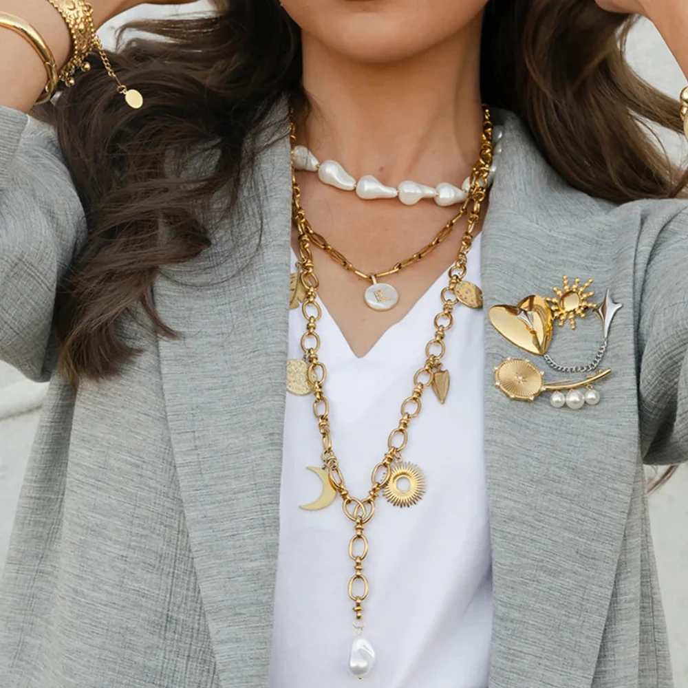 YHTOT Retro Pearl Necklace Large Round Pearl Stackable Chain Necklace Women's Jewelry Gift for Her