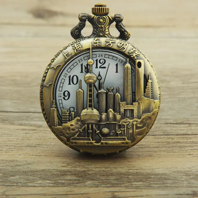Nowy modny zegarek kieszonkowy Steampunk zegarek kwarcowy z łańcuszkiem pusta pokrywa naszyjnik brązowy kolor stop Fob zegar mężczyźni