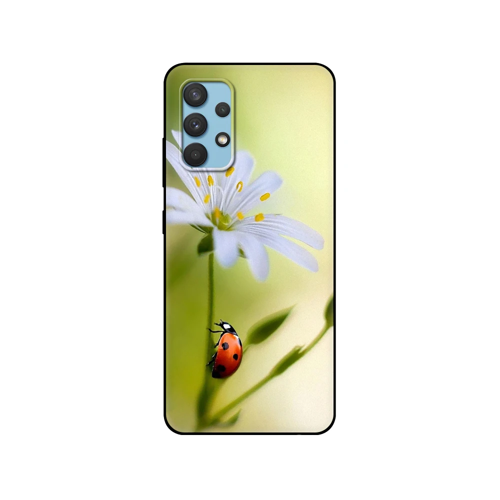 Black tpu Case four leaf ladybug daisy For Samsung galaxy M53 M13 M62 A12 A22 A22S A32 A42 A52 A52S A72 4g 5g A20S