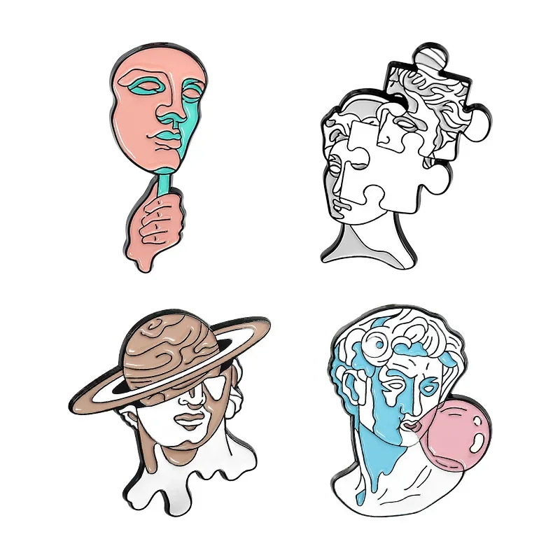 Statue Enamel Pin Colossal Hellenistic Statues Lapel Pin Roman Sculpture With Mirror Puzzle Bubblegum Planet Brooch Spoof Design image 4