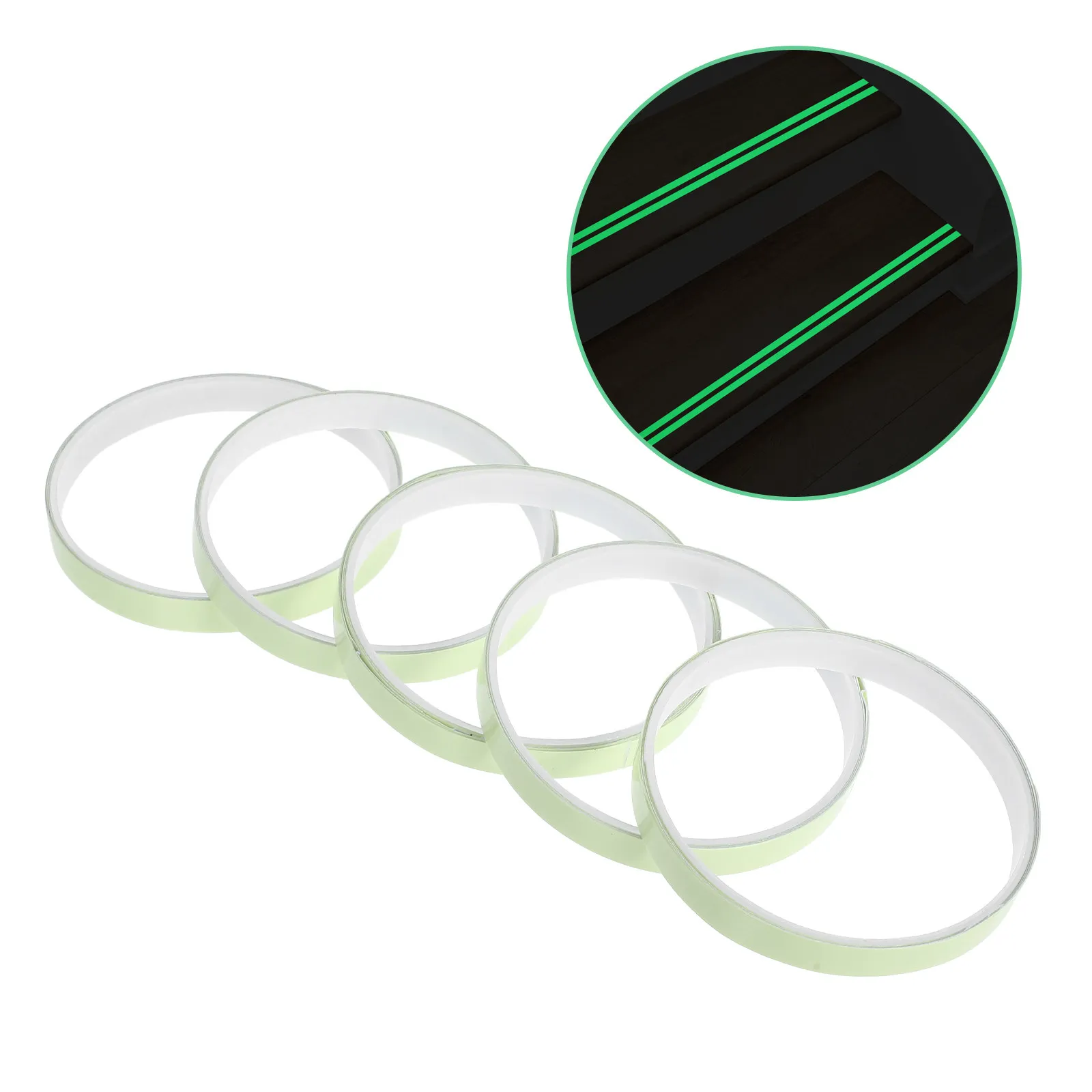 

5 Rolls Fluorescent Stair Tape Glow in Dark Green Luminous Safety Edge Marking Tape for Stairs Walkways Emergency Evacuation