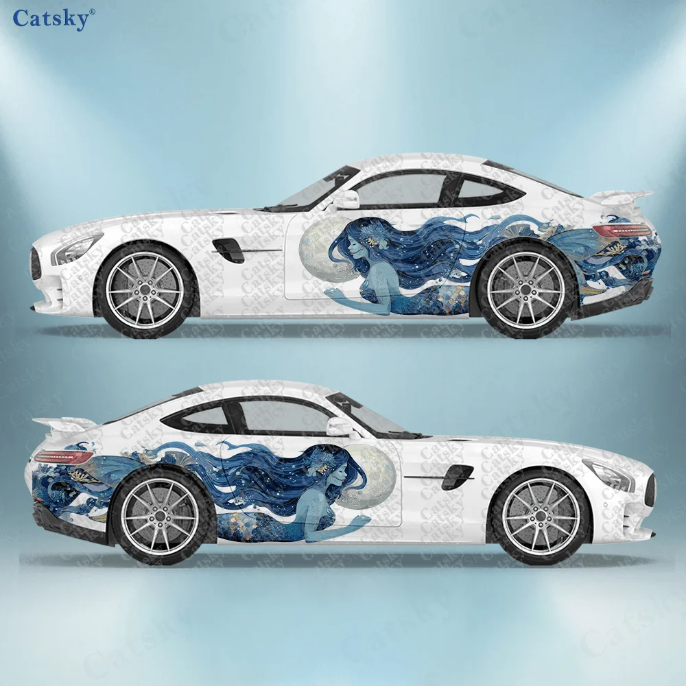 

2pcs Underwater Mermaid Car Side Decals, Self-Adhesive PVC Waterproof & Scratch-Resistant Stickers, Universal Car Accessory Gift