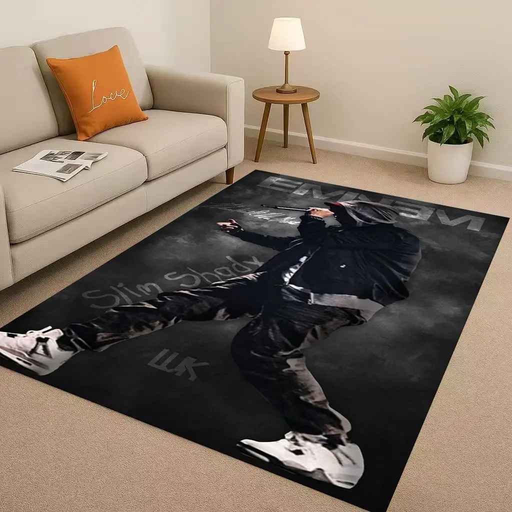 พรมปูพื้นกันลื่นลายแร็ปเปอร์ Eminem สไตล์ฮิปฮอป สำหรับห้องนั่งเล่น ห้องนอน ห้องเด็กเล่น โซฟา ตกแต่งบ้าน และพรมเช็ดเท้า