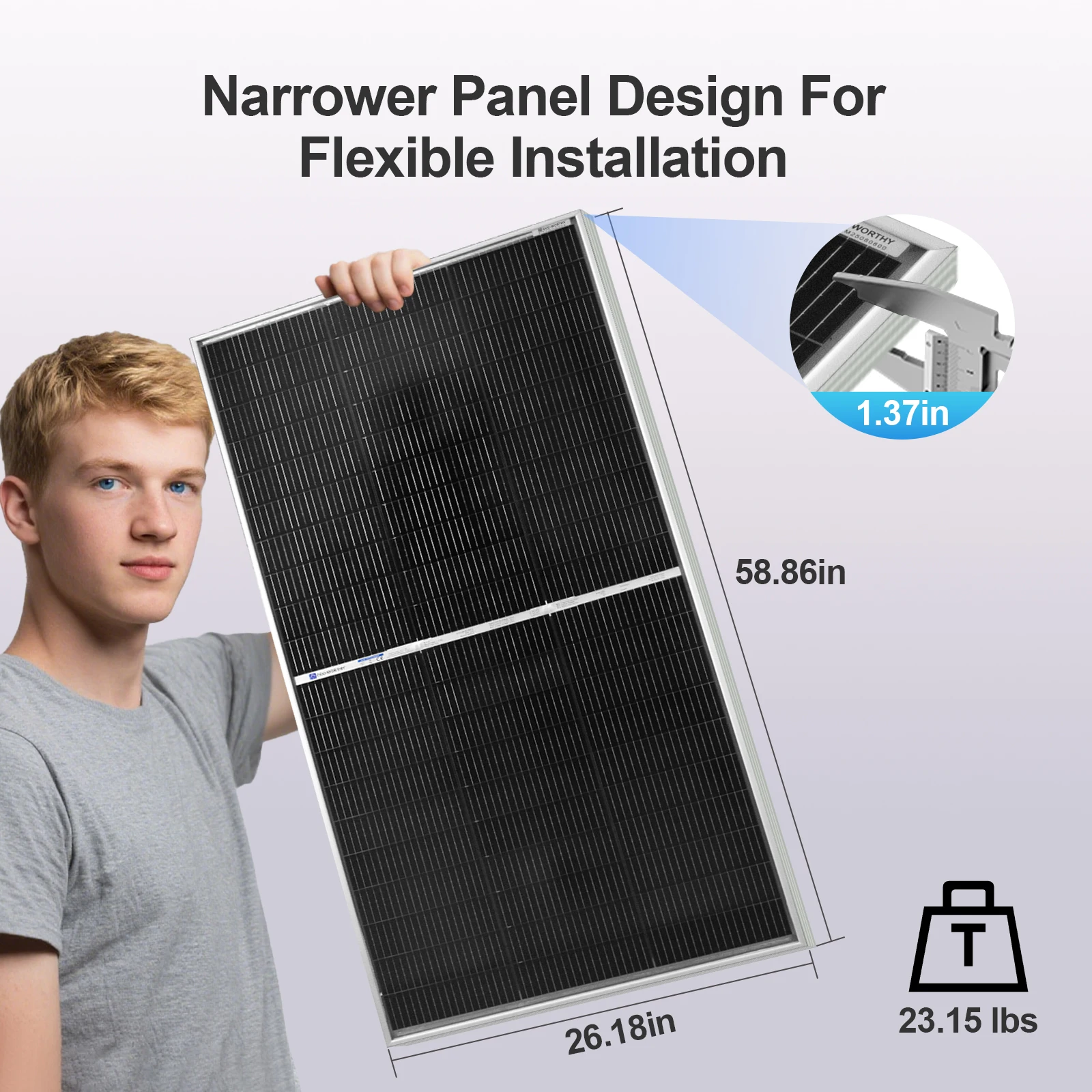 ECO-WORTHY 195W N-Type 18BB Bifacial Solar Panel, 1PC 12 Volt Monocrystalline Solar Panel with 25% High Conversion Efficiency,