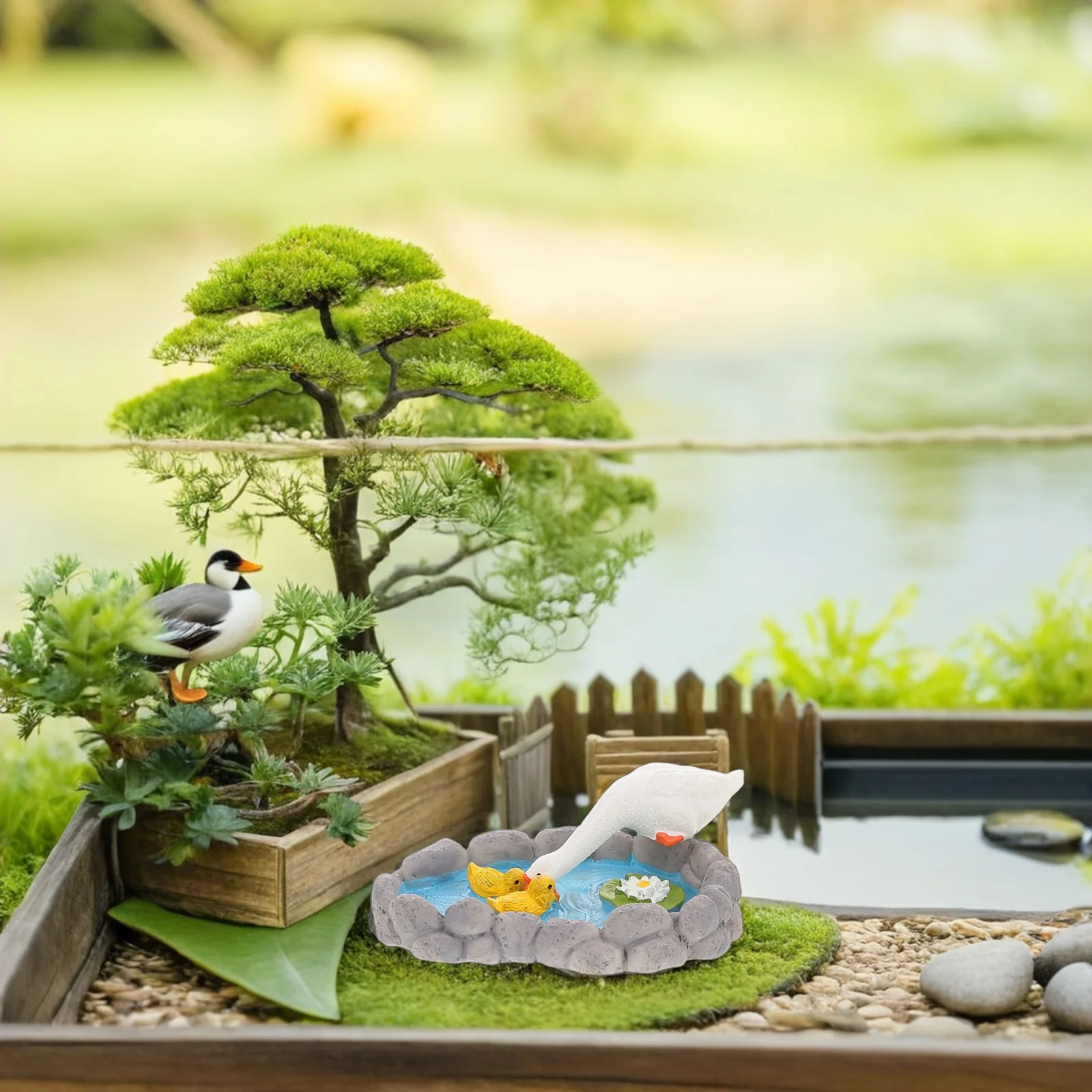 

2Pcs Mini Pond Decoration Lifelike White Goose Lotus Resin Garden Ornament Balcony Lawn Fairy Garden Accent Miniature Water Pool