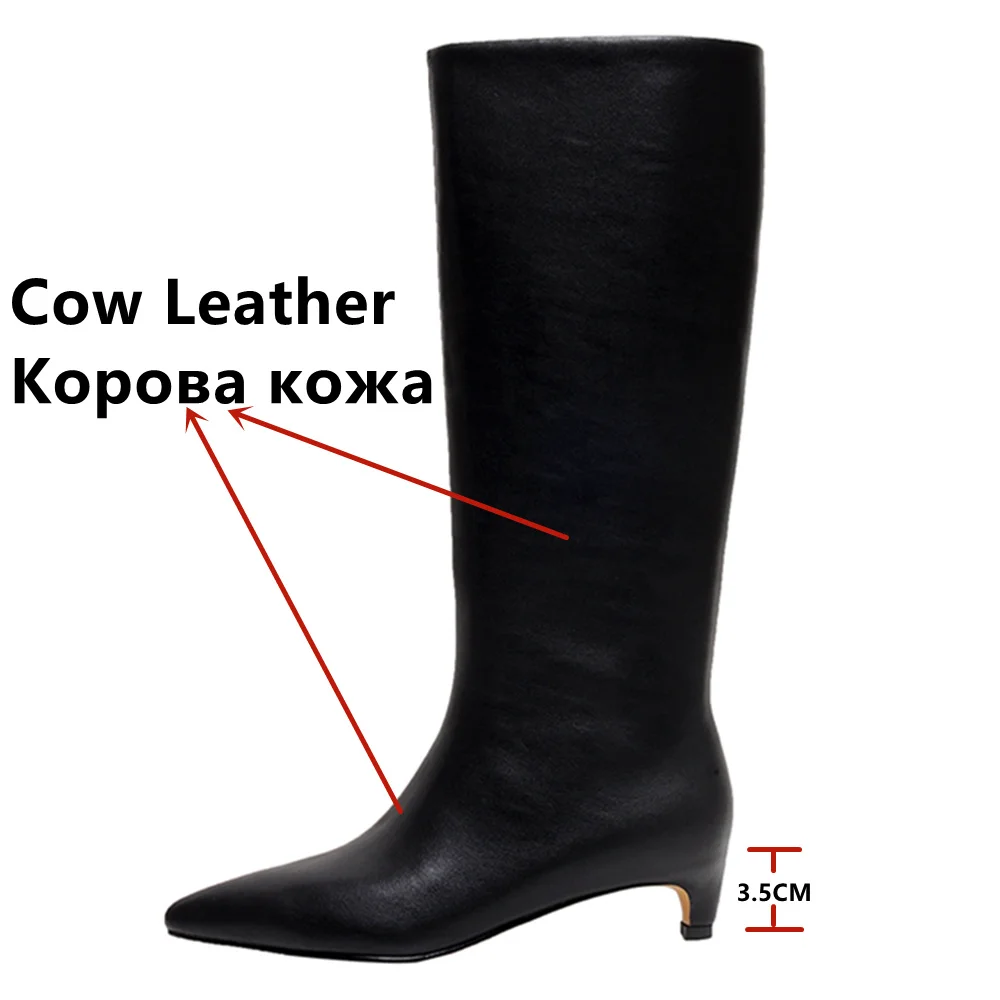 FEDONAS Elegant Pointed Toe Women Knee-High Boots 2024 Autumn Winter Thin Heels Genuine Leather Office Lady Party Shoes Woman