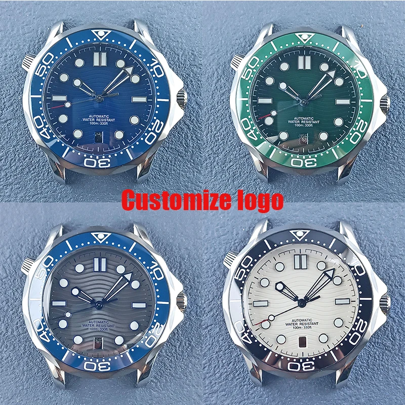 42mm NH35 Automatic movement 10bar Waterproof Green luminous watch case 316L stainless steel sapphire glass clear back cover