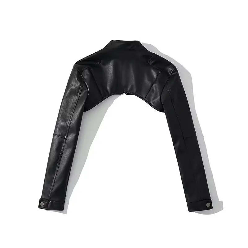 Street Style PU Leather Jacket Women's Short Coat Long Sleeve Stand Collar Slim Fit Early Spring New Arrival Personality Irre...