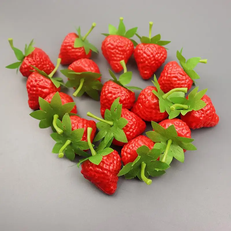 10-20pcs Artificial Strawberry PVC Strawberries Lifelike Fruit Photography Prop Home Kitchen Cabinet Ornament Party Decor