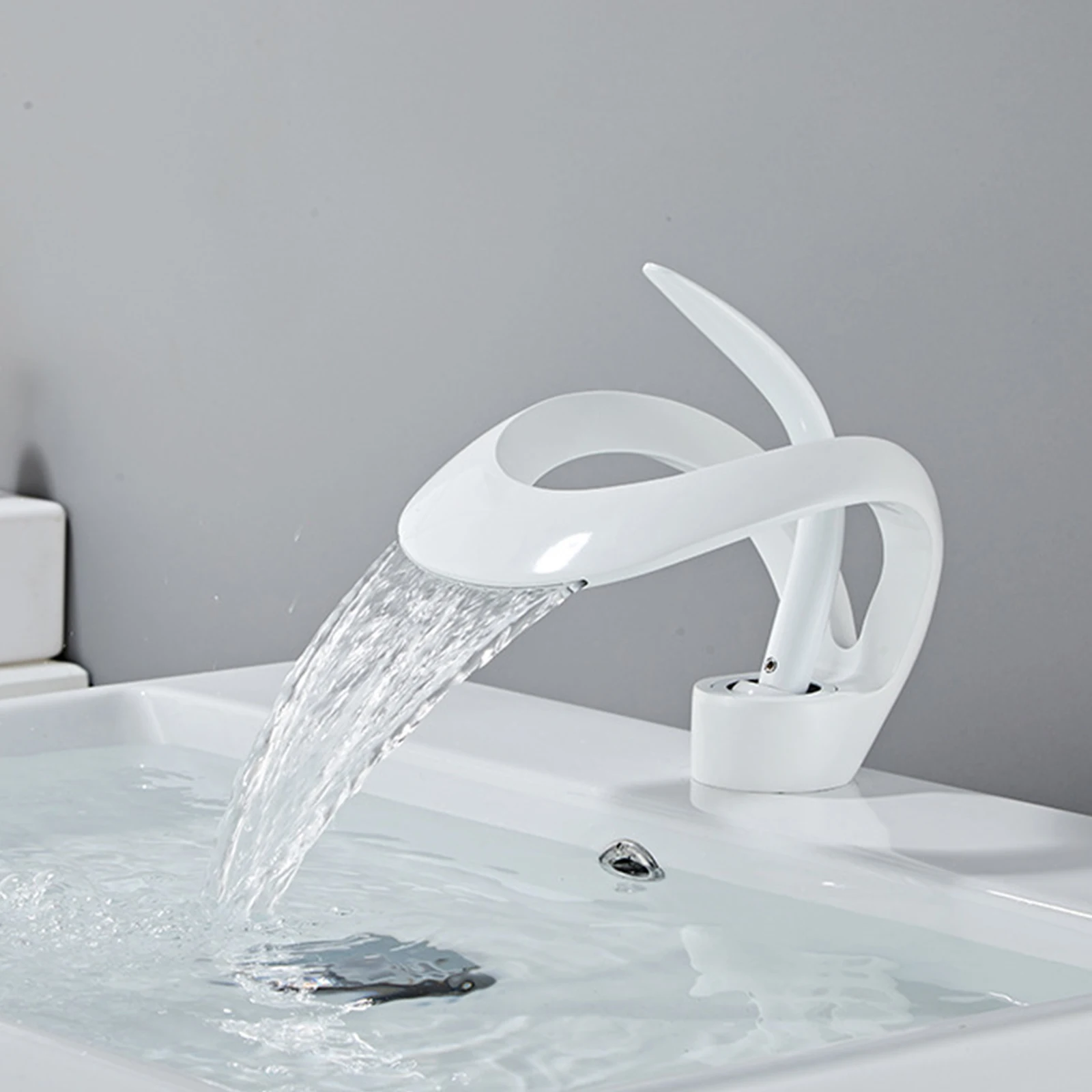 Bathroom Faucet Waterfall White Modern Desigh Lavatory Vanity Basin Mixer Tap Bath With Hot Cold Hose Sink 1 Hole Single Handle