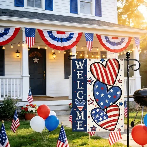 4th of July Love Heart Garden Flag 12x18 Inch Double Sided Stars and Stripes YYZ