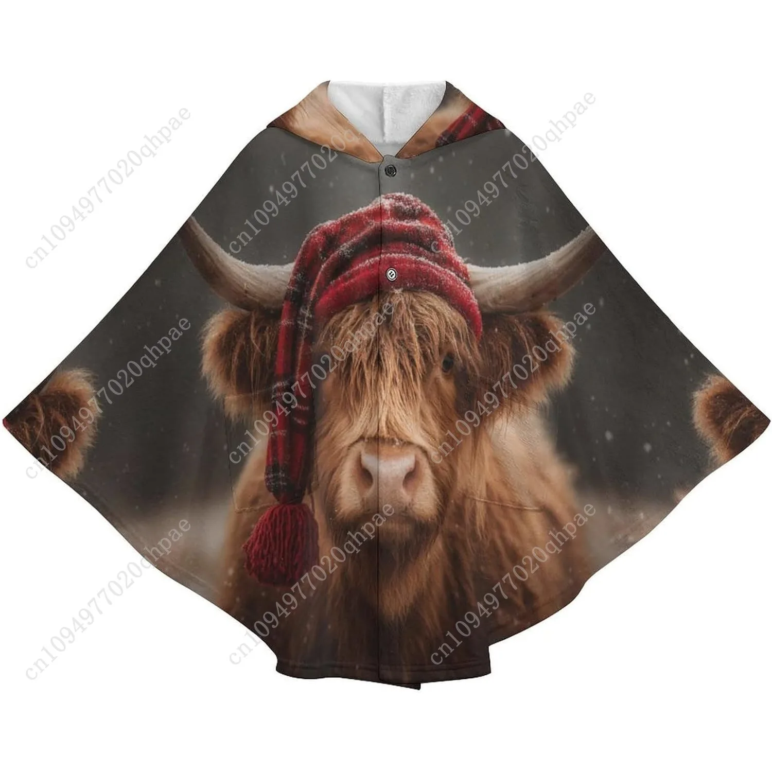 سترة بطانية مريحة من الفلانيل، قبعة حمراء منقوشة بقرة كبيرة الحجم مع جيوب للأطفال والمراهقين #4