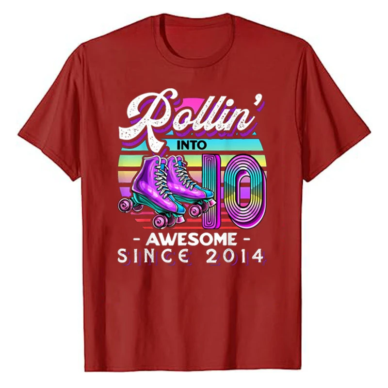 Roller-Skate Lover Clothes Sons Daughters Gifts Rollin' Into 10 Awesome 2014 Roller Skating 10th Birthday T-Shirt for Boys