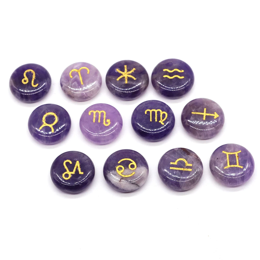 

12pcs/set Zodiac Constellations Signs Natural Stone Symbol Beads Healing Crystals DIY Handmade Jewelry Pendant Bracelet Birthday