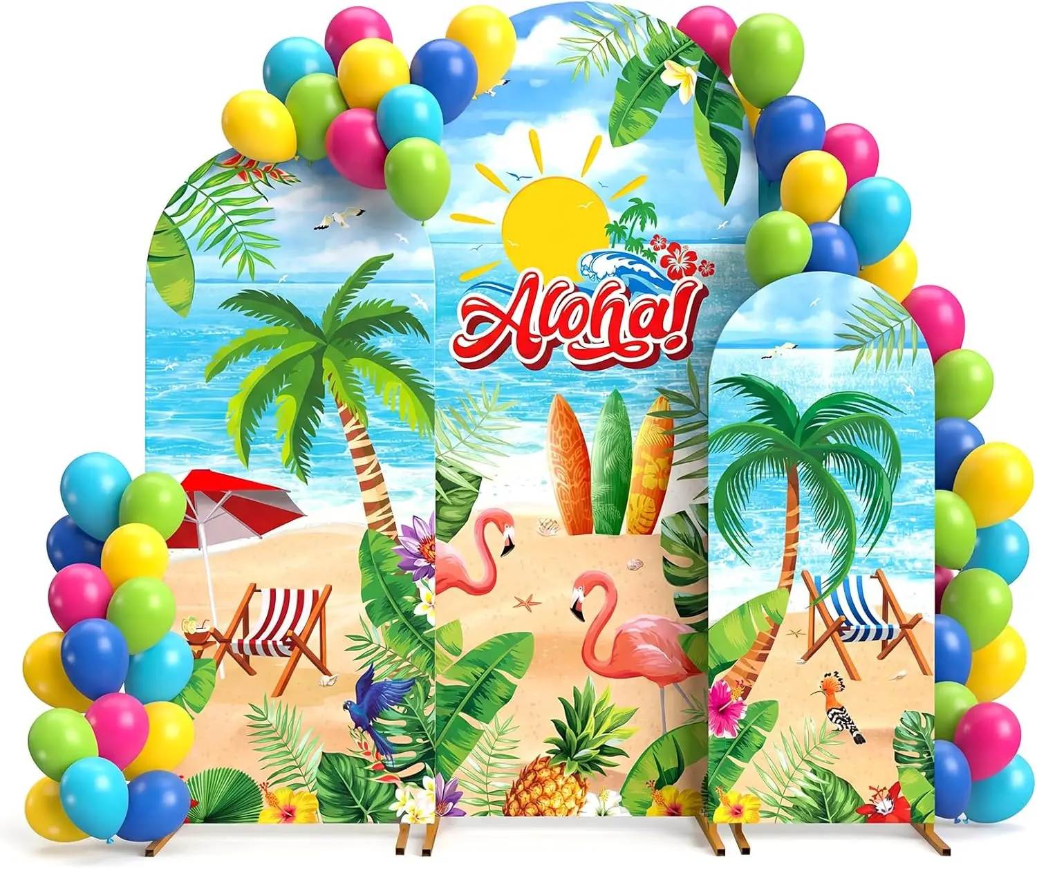 

LS Tropical Flamingo Birthday Arch Cover Backdrop Watercolor Jungle Leaf Background Aloha Summer Party Studio Photoshoot