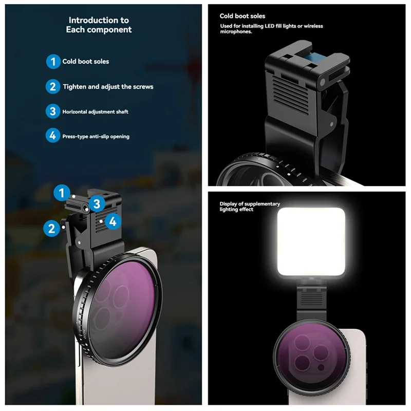 【Hot-Selling!】67Mm CPL Filter Phone Clip On With Threaded Adapter Ring Cold Shoe For Iphone 16 15 Galaxy S24 67Mm Camera Lens