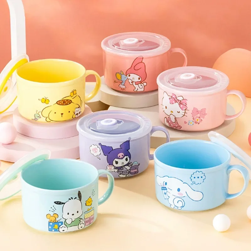 Sanrios Kuromi Cinnamoroll Pochacco My Melody Hellokittys Ceramics Instant Noodle Bowl Dormitory Student Lunch Box Tableware Lid