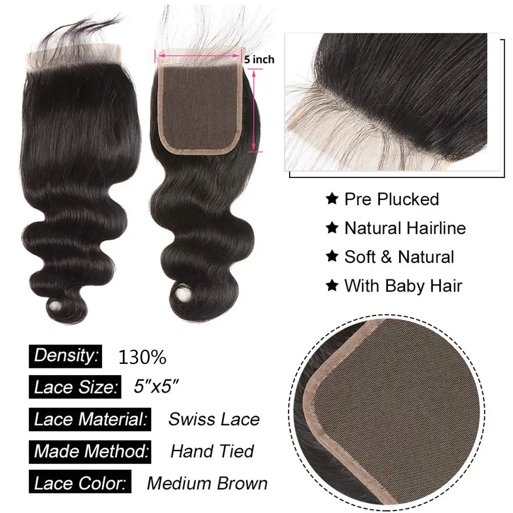 Wigqueen Hair 5x5 Closure HD Lace Body Wave Human Hair Invisible Transparent 4x4 Swiss Lace Closure Only Pre Plucked Baby Hair