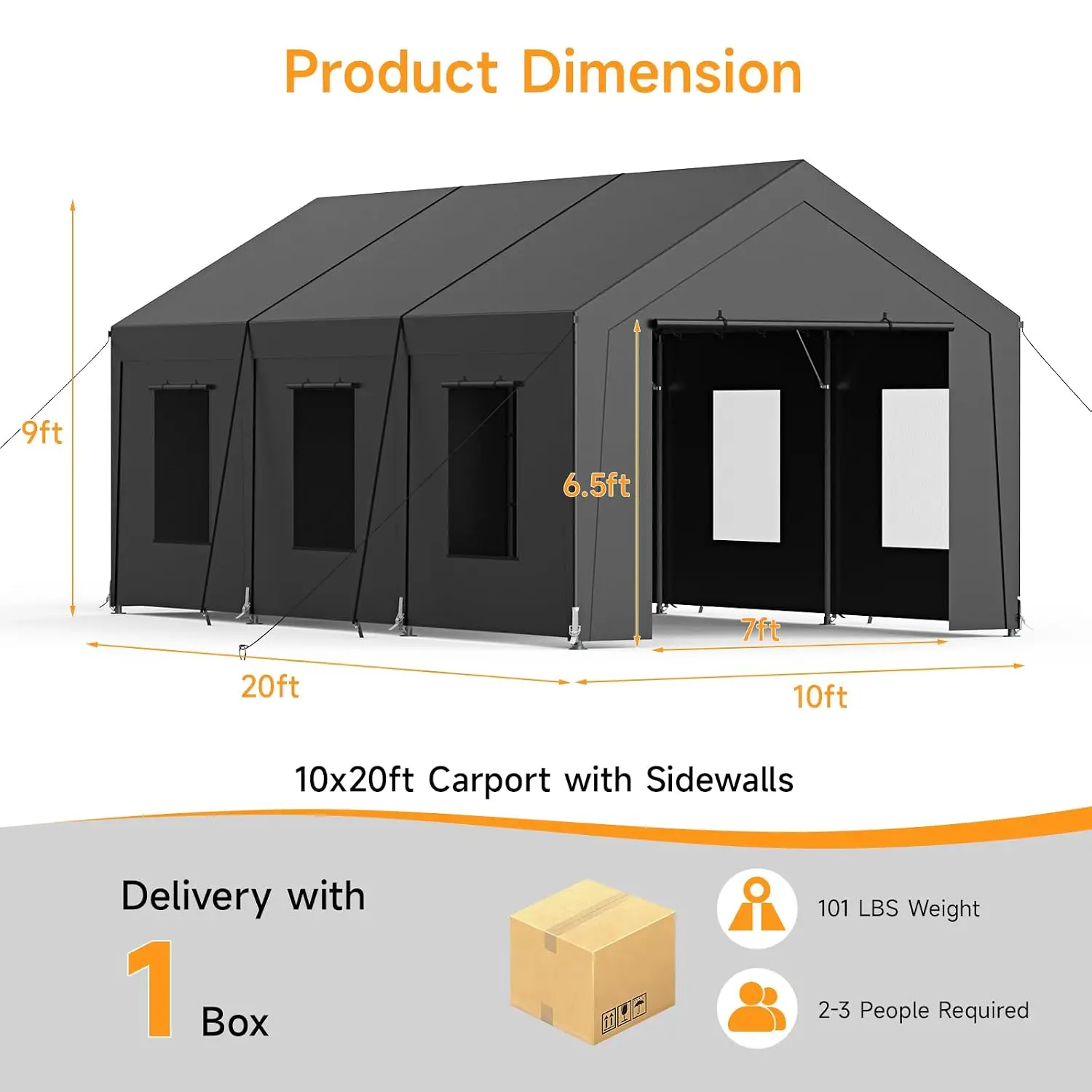 Carport Heavy Duty, Car Port with Reinforced Steel Frame and 6 Roll-up Windows, Portable Garage with Sturdy Ground Nails