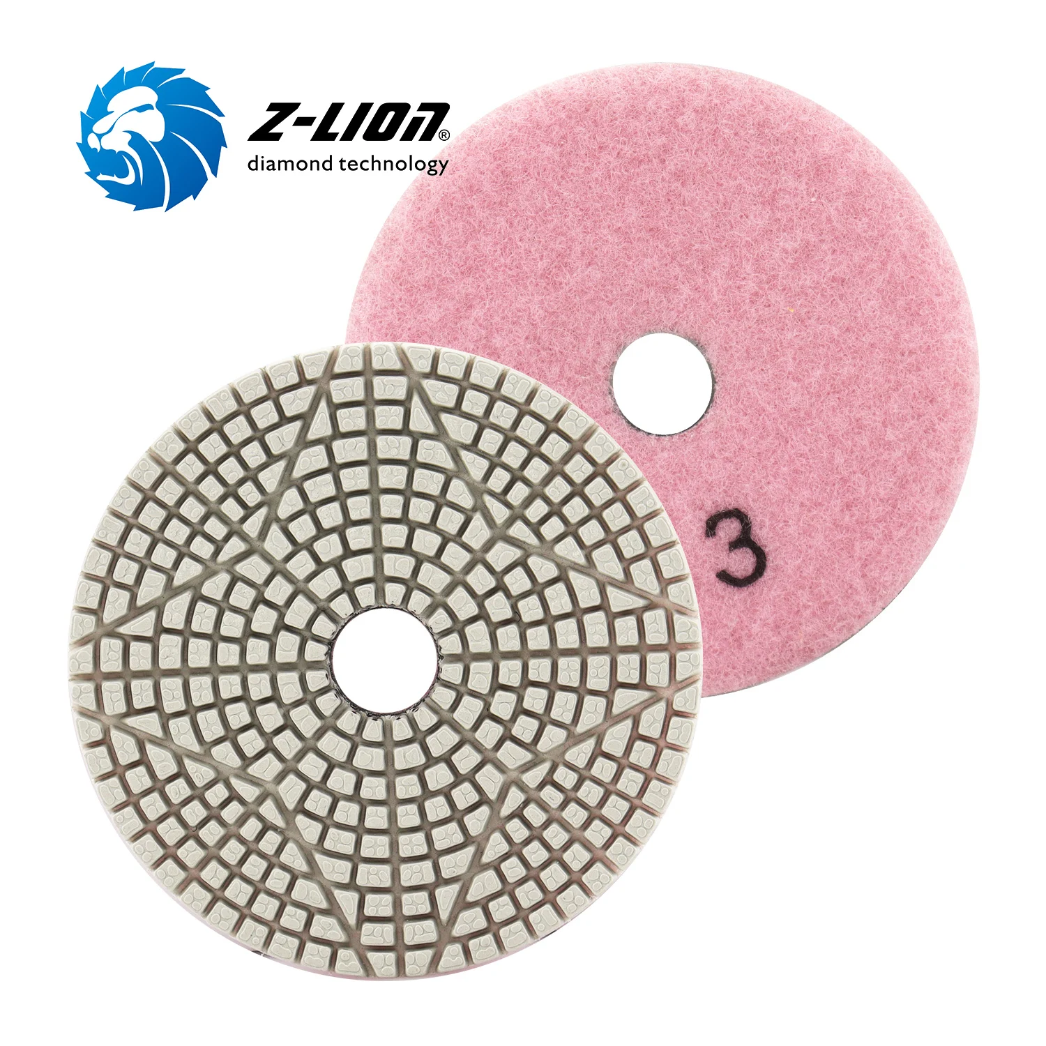 Z-LION 3PCS 4Inch wet diamond 3 step polishing pads for Granite Marble Stone Grinding Disc