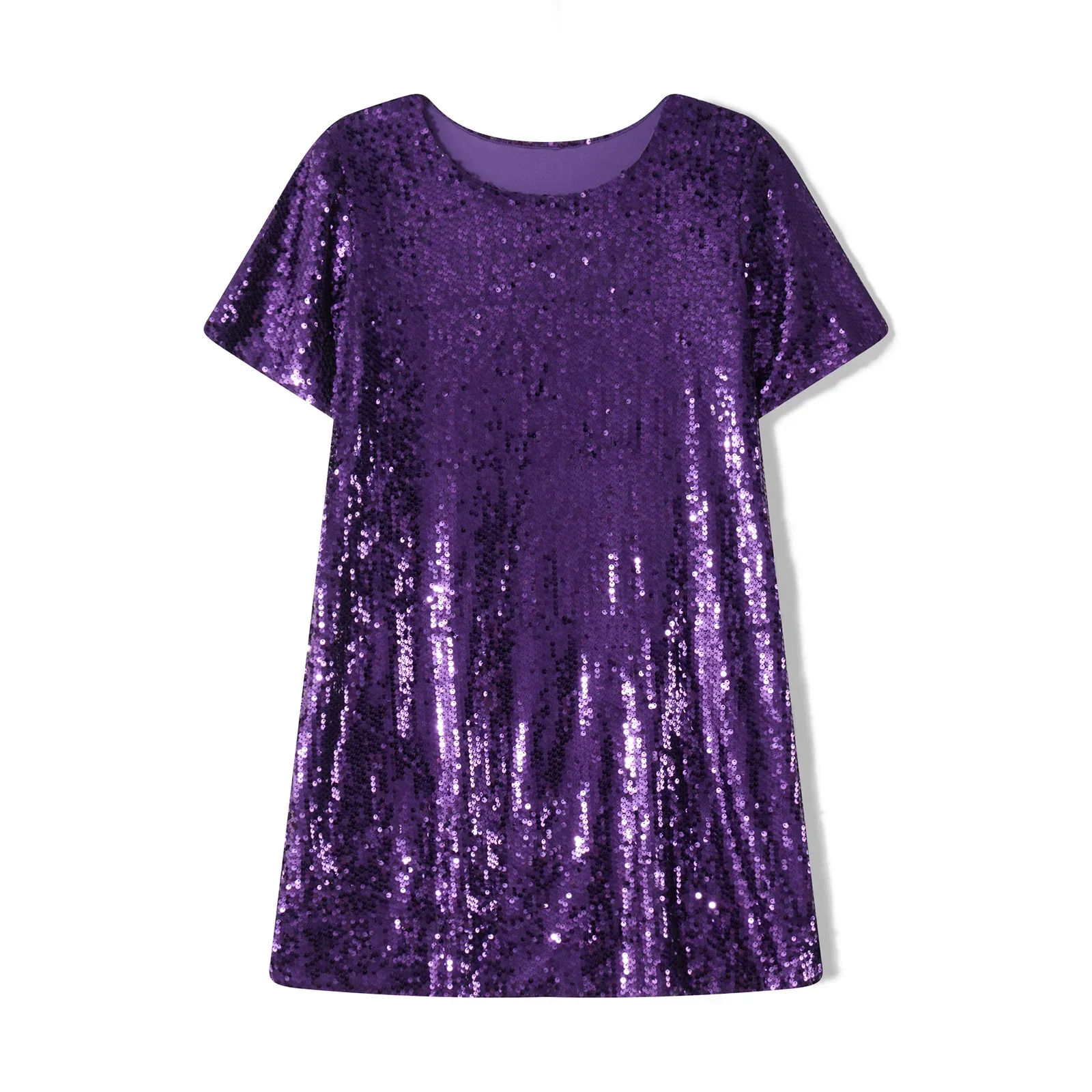 Summer Sparkle Sequins Loose T-Shirts Dress Women's Short Sleeve Crew Neck Casual Mini Dress Street Club Party Dress