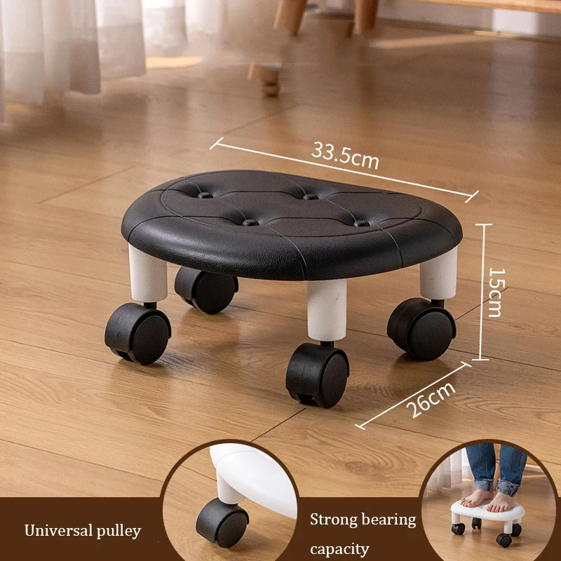 Rolling Stool Plastic Multifunctional Heavy Duty Seat 360 Rotating Waterproof Round With Wheel For Home Living Room