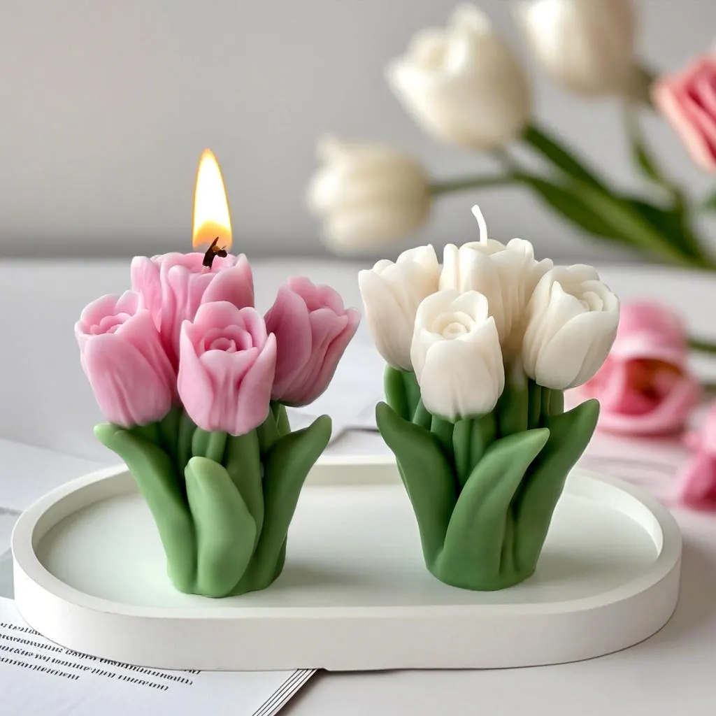 3D Tulip Flower Candle Silicone Mold DIY Handmade Soap Gypsum Resin Crafts Flower Ornament Mold Chocolate Cake Baking Tools