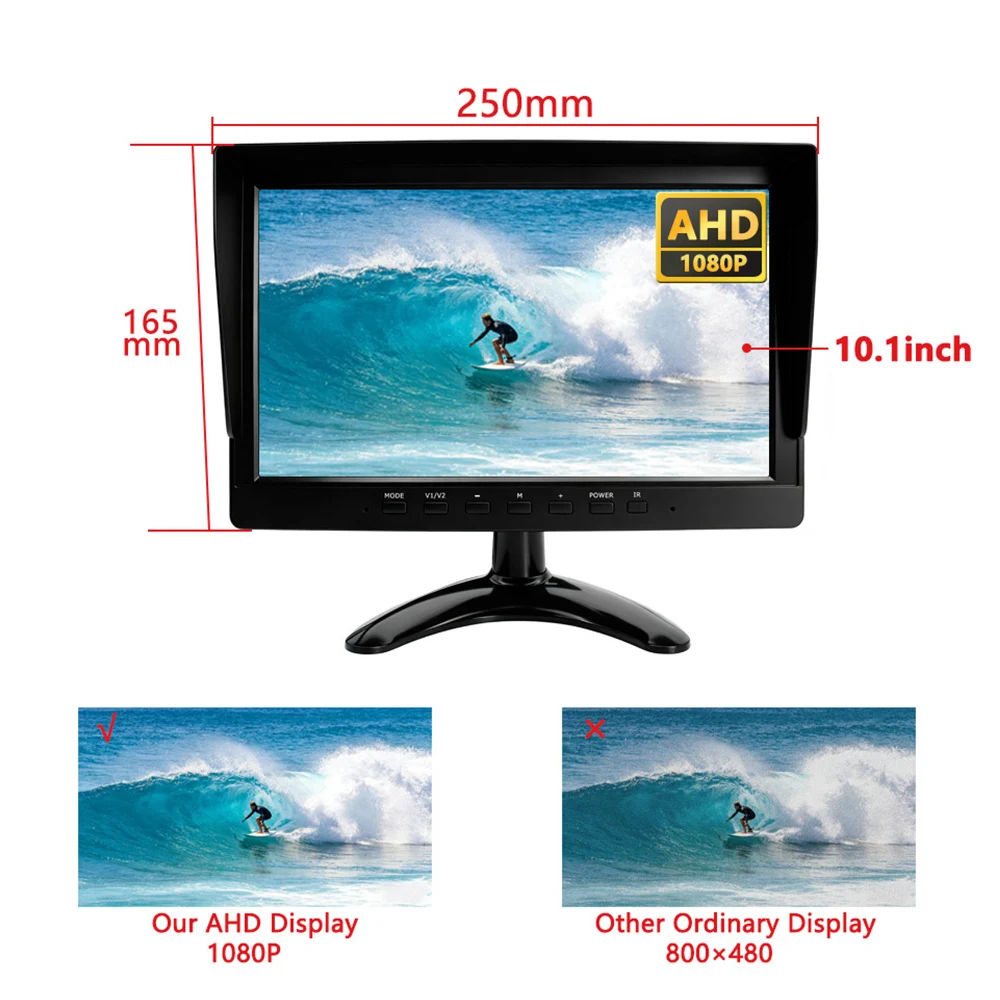 10.1 Inch 4CH AHD 1080P Vehicle DVR Monitor Truck Bus Rear View Camera System 9-36V Split Screen Loop Recording Car Surveillance