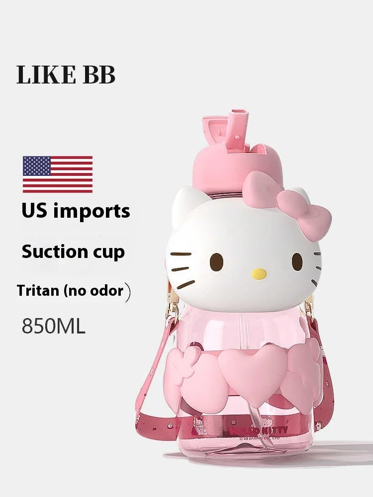 Sanrio Kuromi Melody Anime Figure Peripheral Water Cup Tritan Large Capacity Student Kettle With Straw Cartoon Children'S Gift