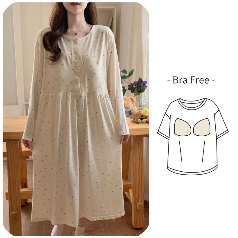 فستان حمل كبير الحجم لا يتطلب حمالة صدر، ثوب نوم للرضاعة مع وسادات صدر قابلة للإزالة، نسيج يشبه القطن #3