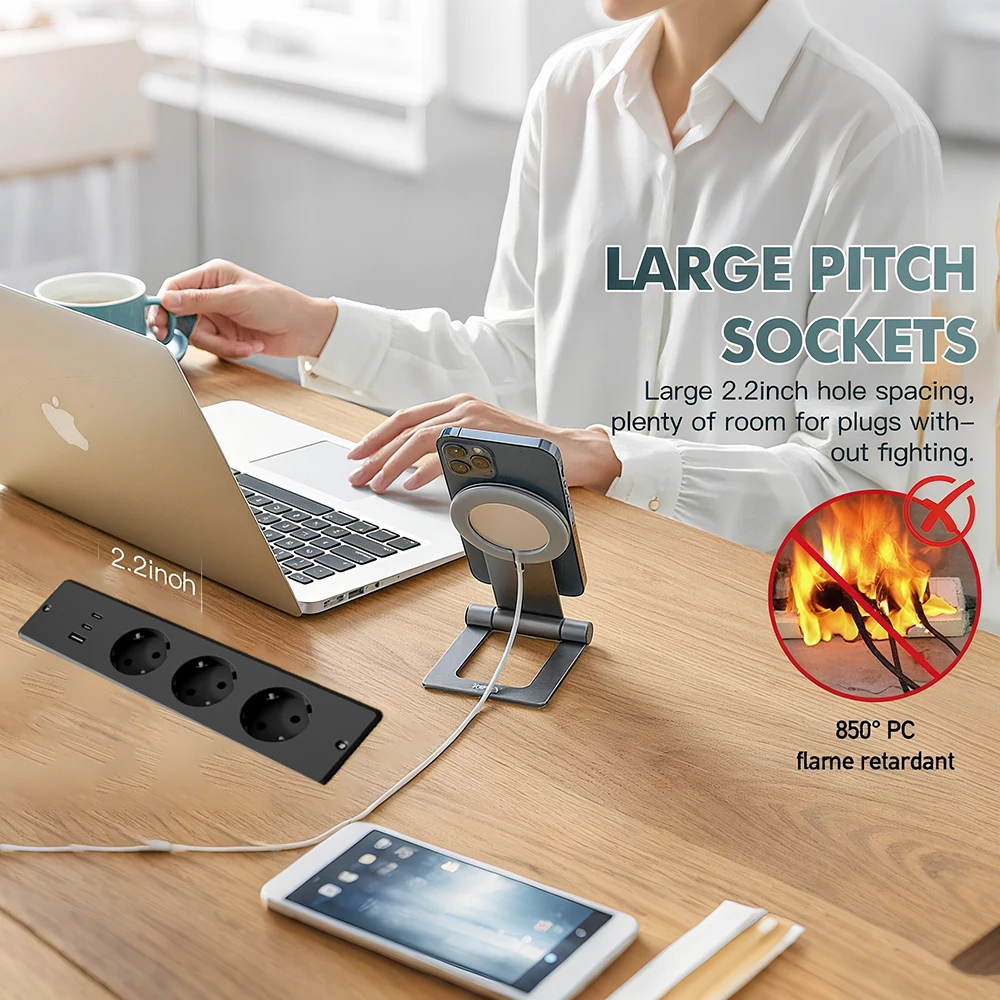 FUNAYA Built-in Socket EU KR with USB Type-c Embedded Hidden Desktop Power Outlet Office Furniture Multi Slot Extension Socket