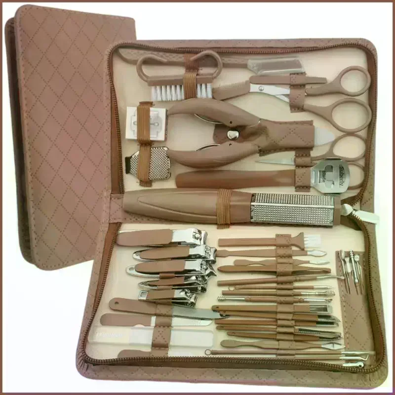 42-teiliges Nagelknipser-Set mit Reißverschluss, Ledertasche, Edelstahl, Maniküre-Set, Maniküre für Fingernägel, Zehennägel, Maniküre-Werkzeuge