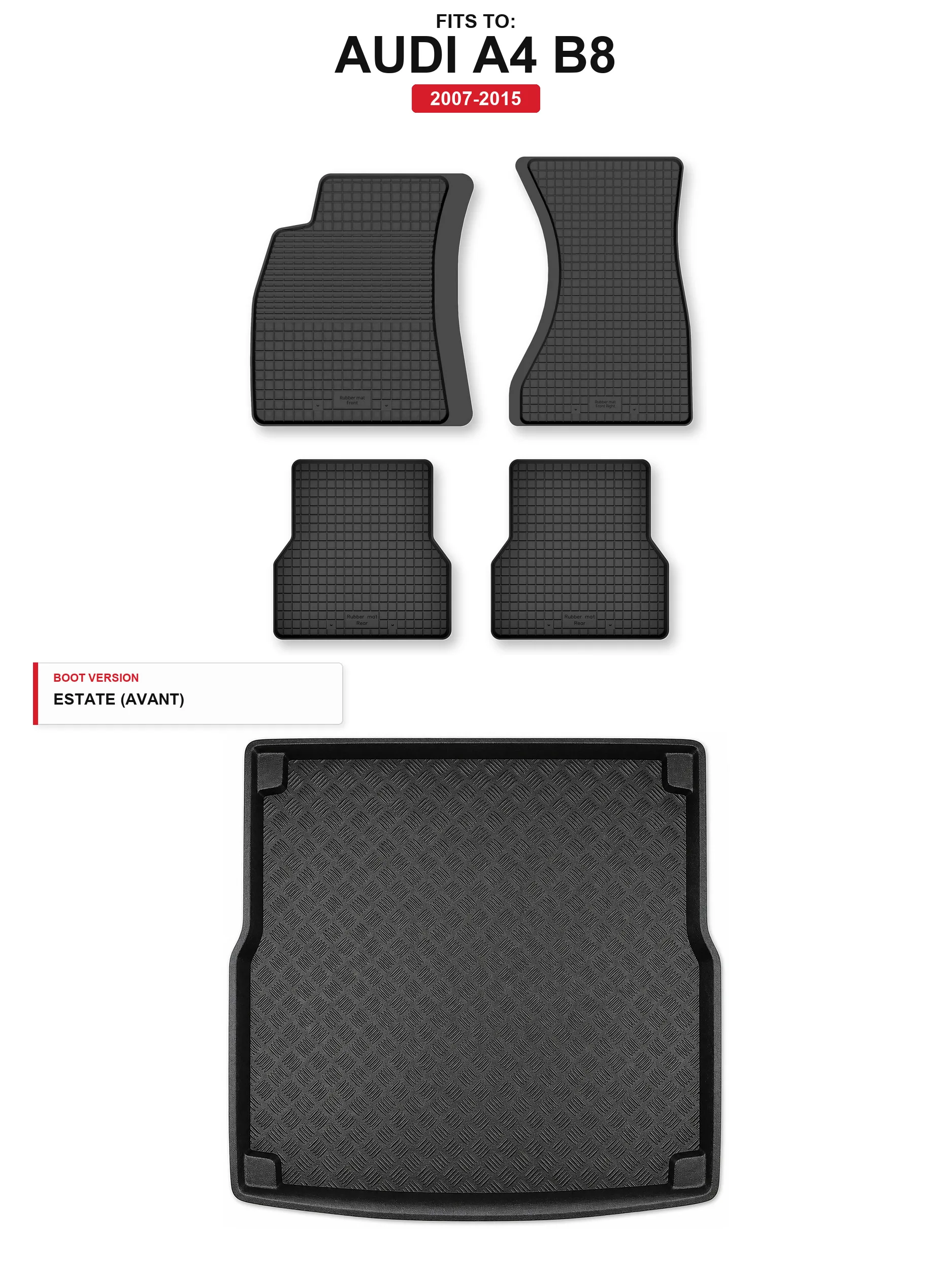 Tapijtmatten in de kofferbak + kofferbakmat voor: Audi A4 B8 2007-2015 5 El