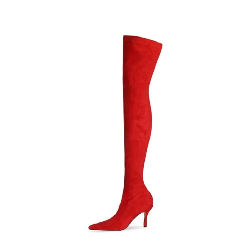 Women's Sexy Shoes Thin Heels Winter Boots Fashion Ladies Over The Knee High Boots Slip On Pointed Toe Size 45