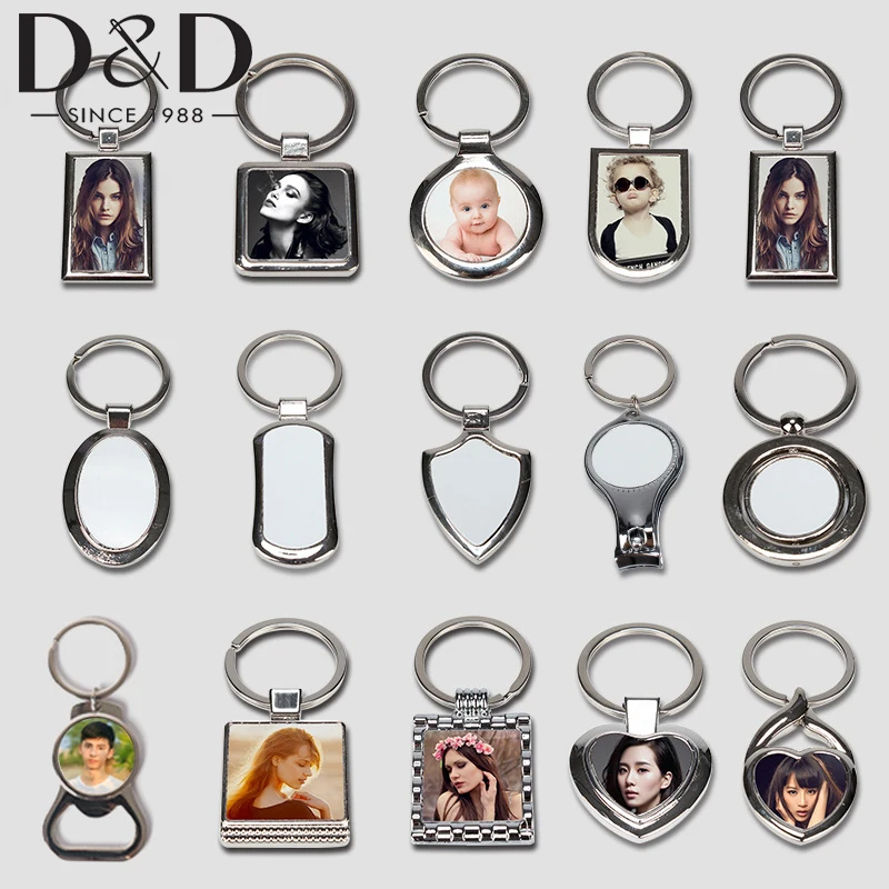 Sublimation Blanks Keychains Metal Round Key Rings For Heat Press Rectangle Holiday Party Gifts