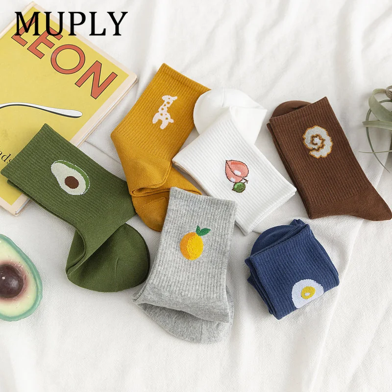 New Unisex Funny Fruit Women Socks Harajuku Colorful Mid Socks E-girl 100 Cotton 1 Pair Kawaii Streetwear Woemn Size 35-42