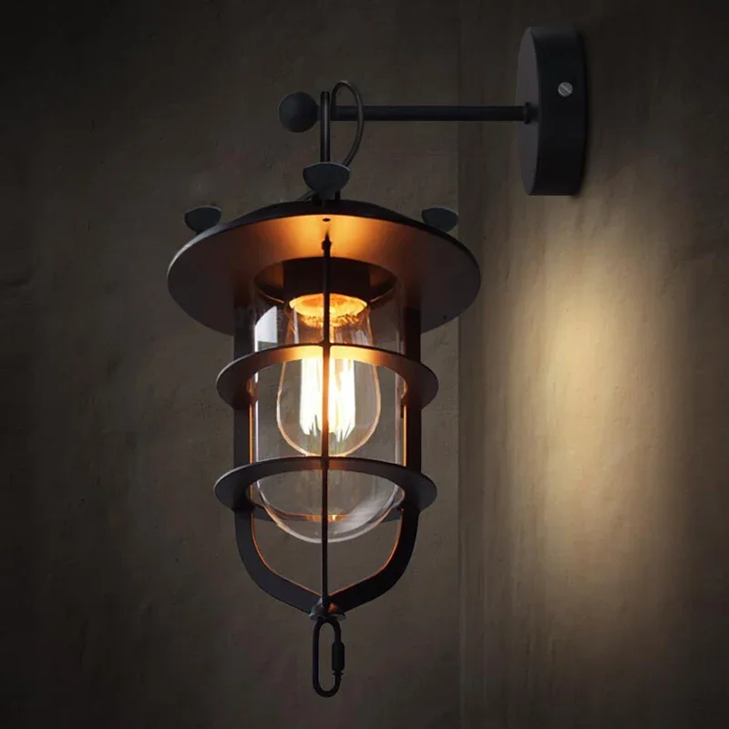 

Vintage retro black metal carriage wall lamp for hallway bedroom Vanity Lights lighting fixture sconce bar cafe