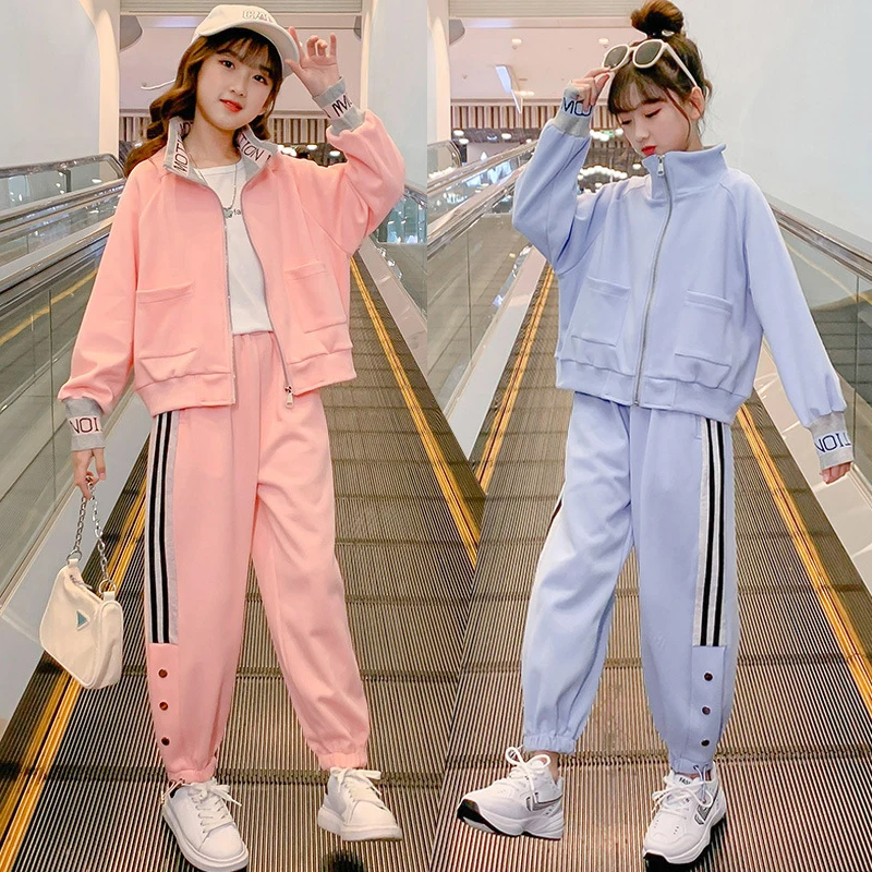 Spring Autumn Teen Girls Clothing Sets New Fashion Zipper Sweatshirt + Pants 2Pcs Sports Suit Kids Tracksuit 5 6 8 10 12 14 Year