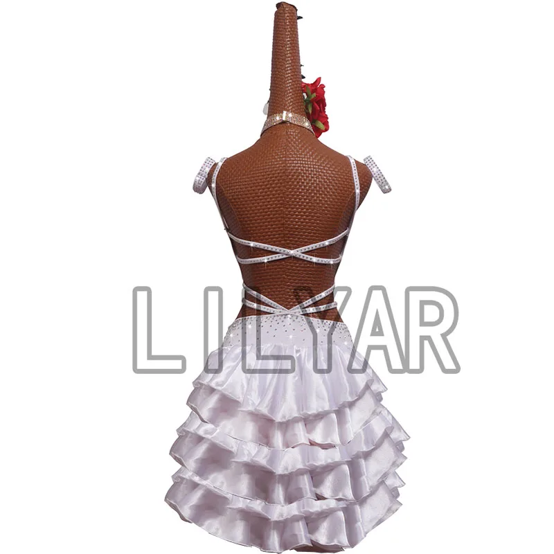 New Latin  Competition Performance  Adult Custom Children's Purple Tassel Backless Dance Skirt White Pleated Skirt
